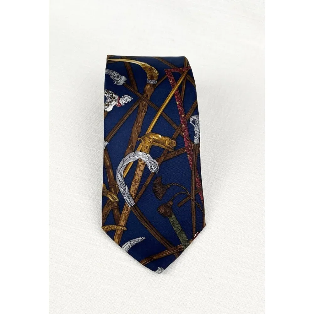 Land's End Neck Vtg‎ Neck Tie Walking Canes Gentlemen's Walking Stick Silk USA